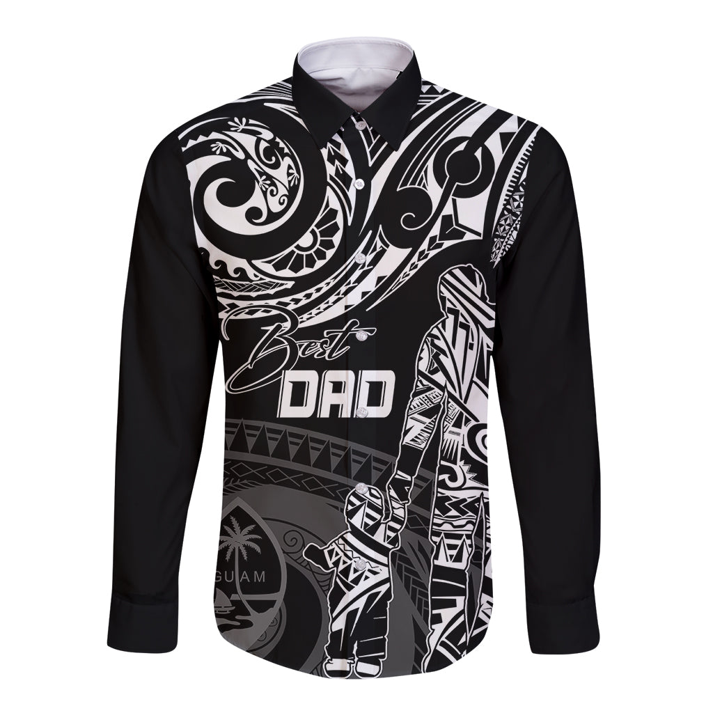 Personalised Father's Day Guam Long Sleeve Button Shirt Polynesian Dad & Kid LT7 Unisex Black - Polynesian Pride