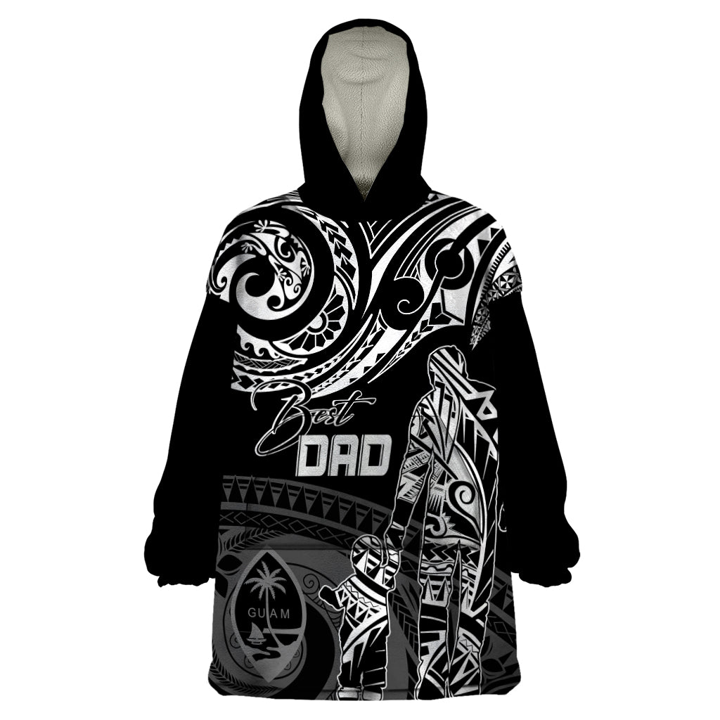 Personalised Father's Day Guam Wearable Blanket Hoodie Polynesian Dad & Kid LT7 One Size Black - Polynesian Pride