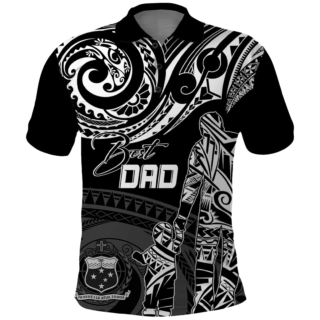 Custom Fathers Day Samoa Polo Shirt Polynesian Dad and Kid LT7 Black - Polynesian Pride