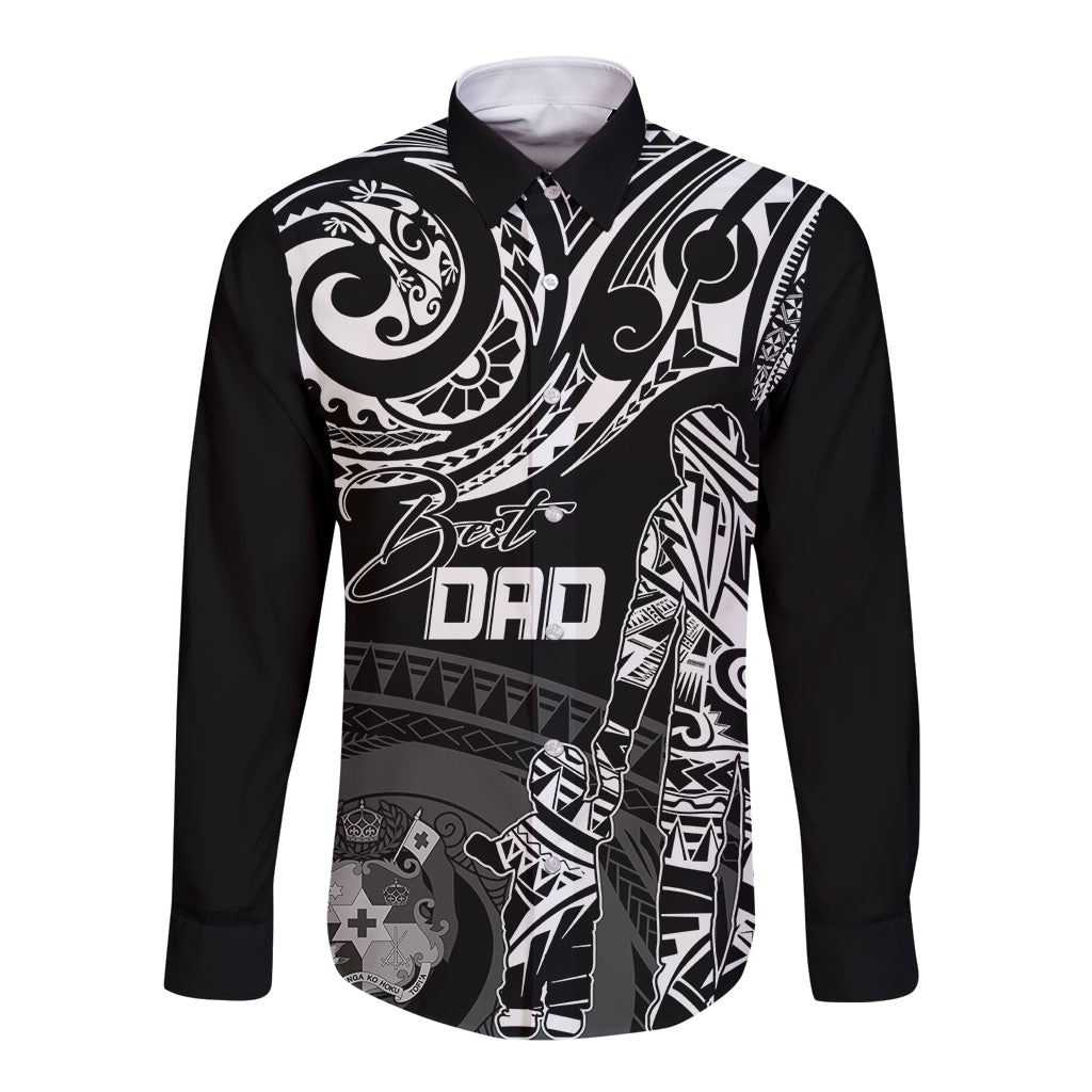 Personalised Father's Day Tonga Long Sleeve Button Shirt Polynesian Dad & Kid LT7 Unisex Black - Polynesian Pride