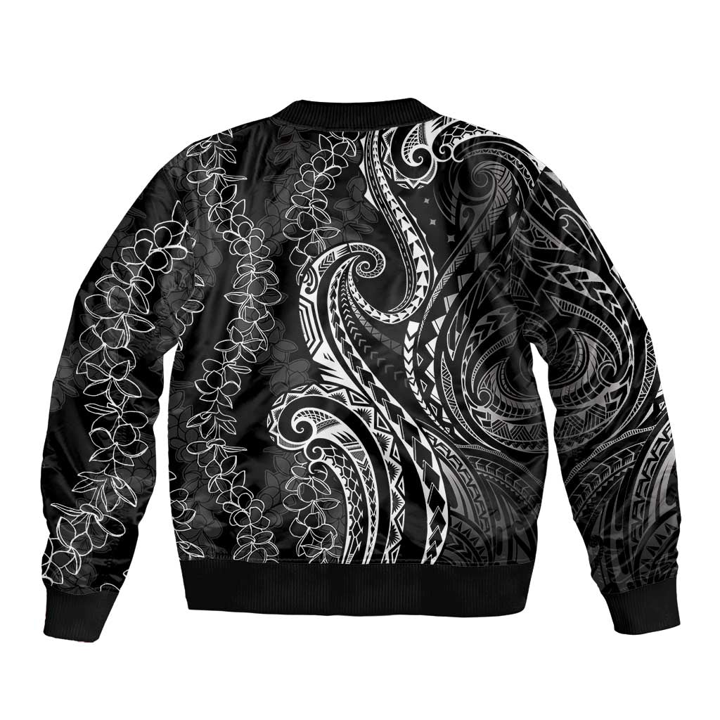 Polynesia Plumeria Lei Bomber Jacket Black Curves Motif LT7 - Polynesian Pride