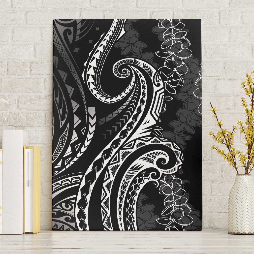 Polynesia Plumeria Lei Canvas Wall Art Black Curves Motif
