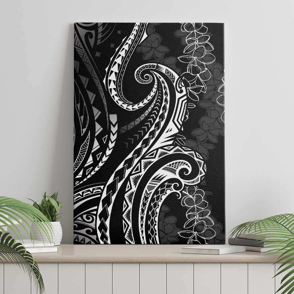 Polynesia Plumeria Lei Canvas Wall Art Black Curves Motif