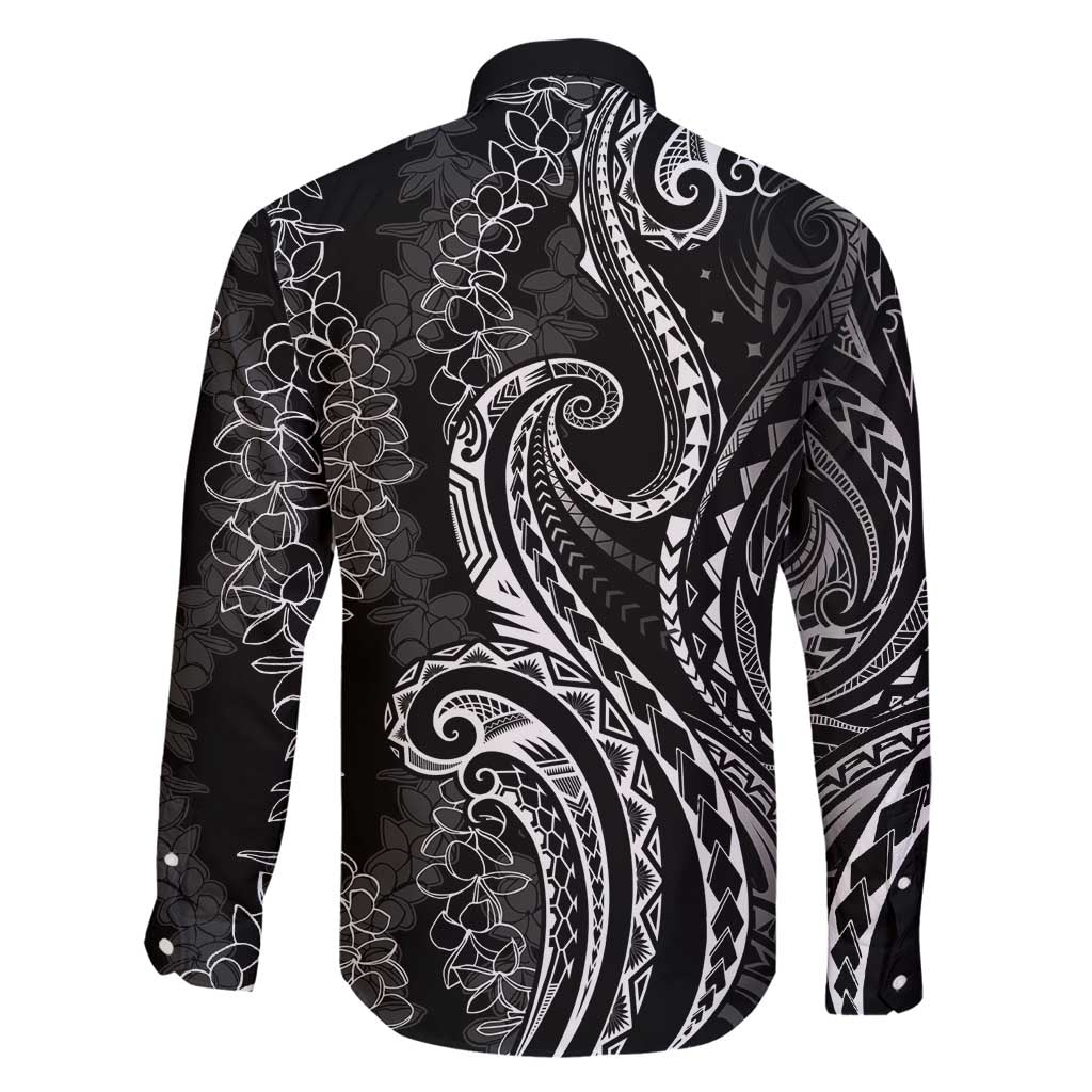 Polynesia Plumeria Lei Family Matching Long Sleeve Bodycon Dress and Hawaiian Shirt Black Curves Motif