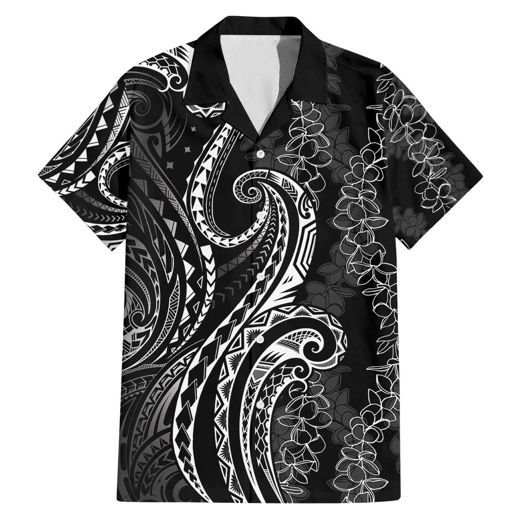 Polynesia Plumeria Lei Family Matching Mermaid Dress and Hawaiian Shirt Black Curves Motif
