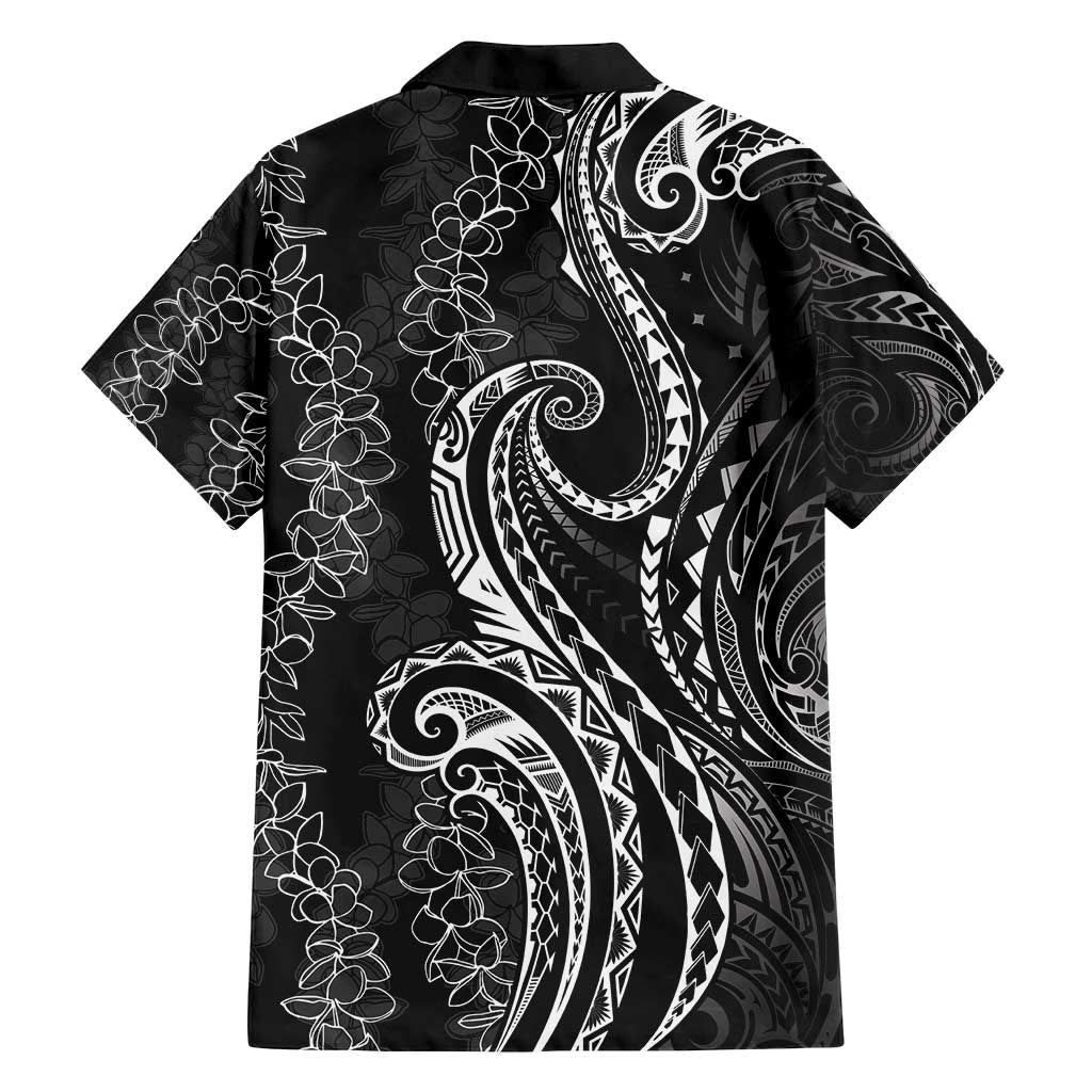 Polynesia Plumeria Lei Family Matching Off Shoulder Short Dress and Hawaiian Shirt Black Curves Motif