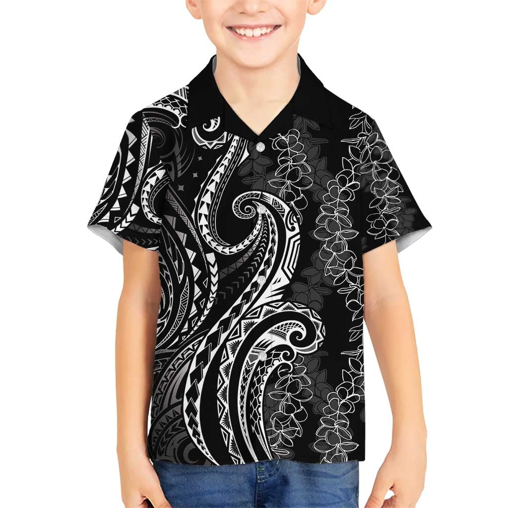 Polynesia Plumeria Lei Family Matching Puletasi and Hawaiian Shirt Black Curves Motif