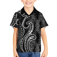 Polynesia Plumeria Lei Family Matching Puletasi and Hawaiian Shirt Black Curves Motif