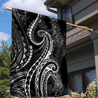 Polynesia Plumeria Lei Garden Flag Black Curves Motif