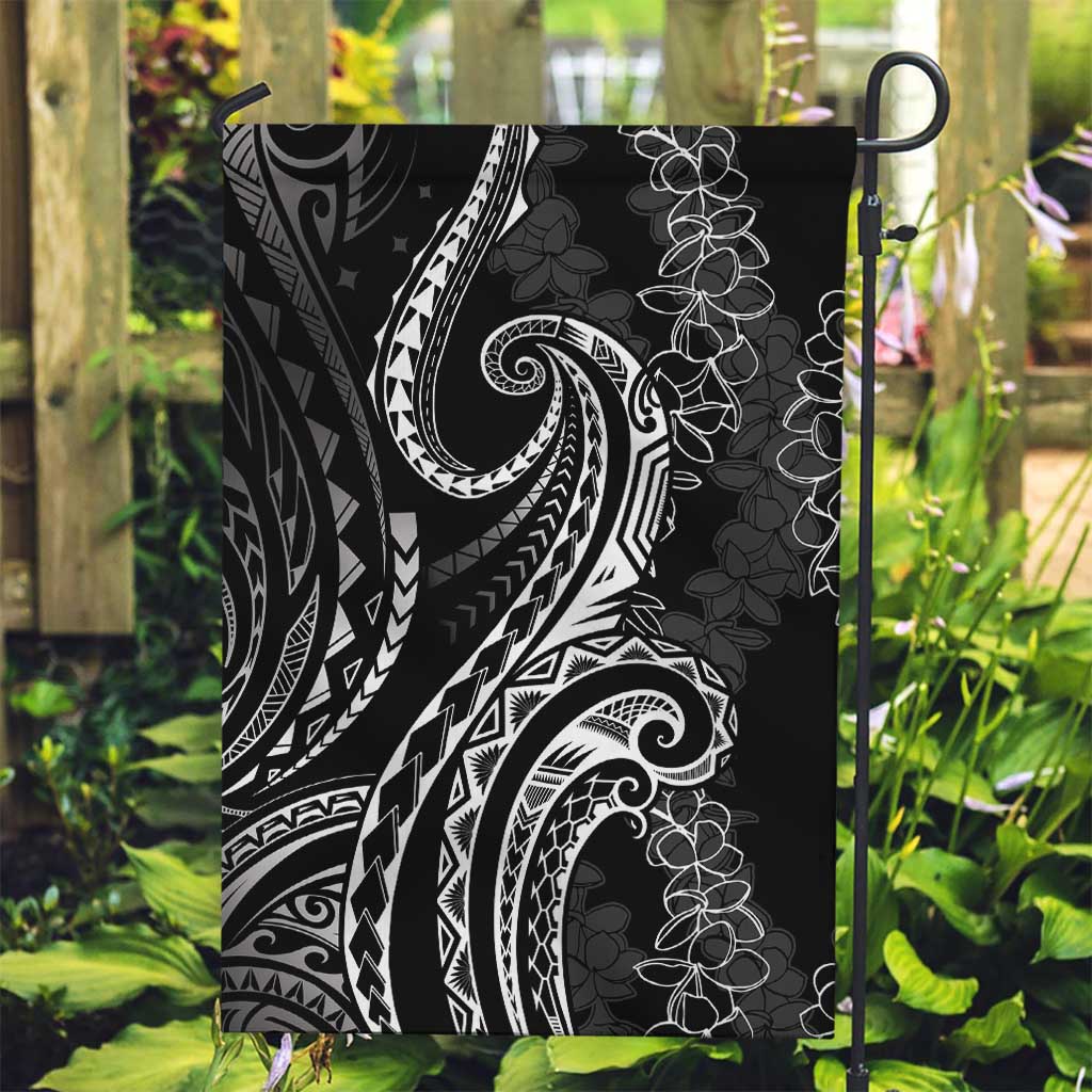 Polynesia Plumeria Lei Garden Flag Black Curves Motif