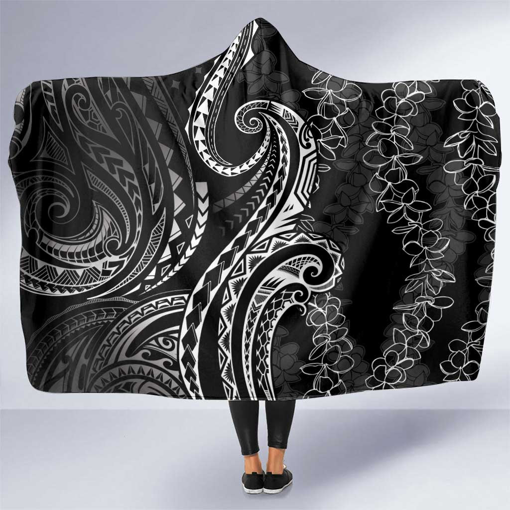 Polynesia Plumeria Lei Hooded Blanket Black Curves Motif