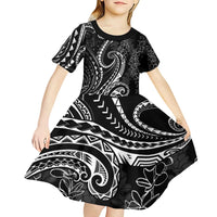 Polynesia Plumeria Lei Kid Short Sleeve Dress Black Curves Motif