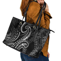 Polynesia Plumeria Lei Leather Tote Bag Black Curves Motif LT7 - Polynesian Pride