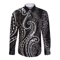 Polynesia Plumeria Lei Long Sleeve Button Shirt Black Curves Motif