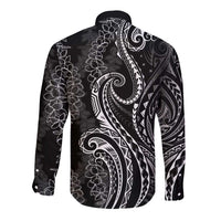 Polynesia Plumeria Lei Long Sleeve Button Shirt Black Curves Motif
