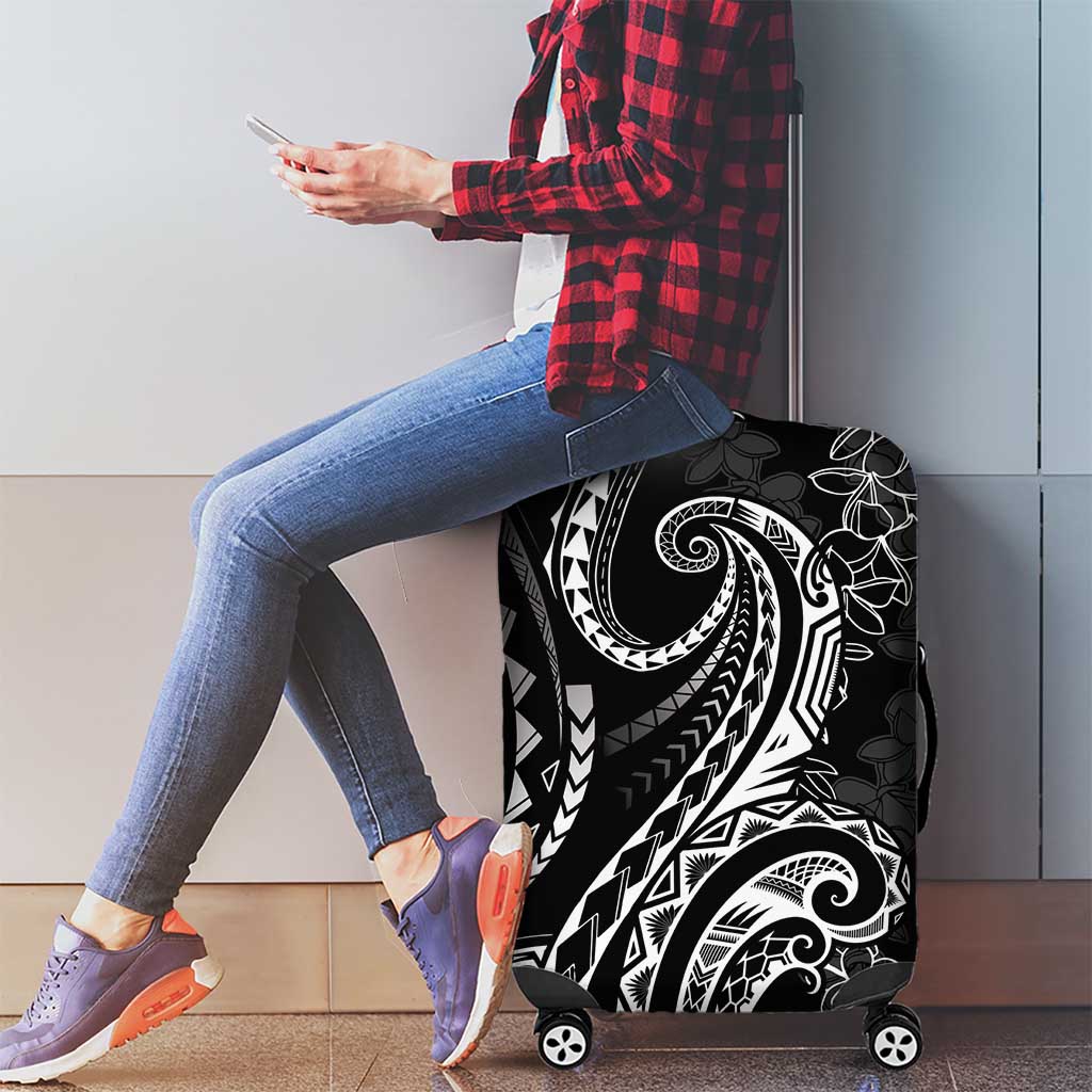 Polynesia Plumeria Lei Luggage Cover Black Curves Motif