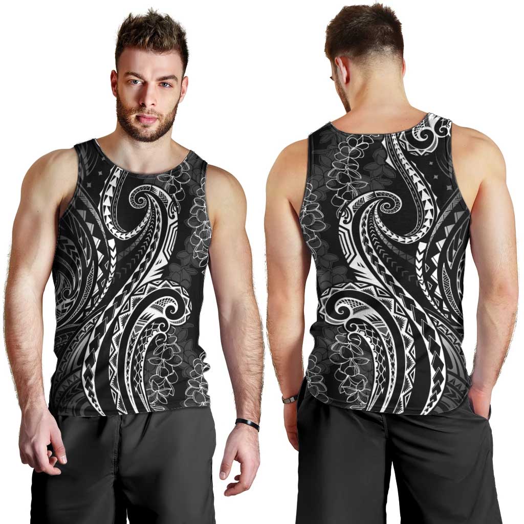 Polynesia Plumeria Lei Men Tank Top Black Curves Motif LT7 - Polynesian Pride