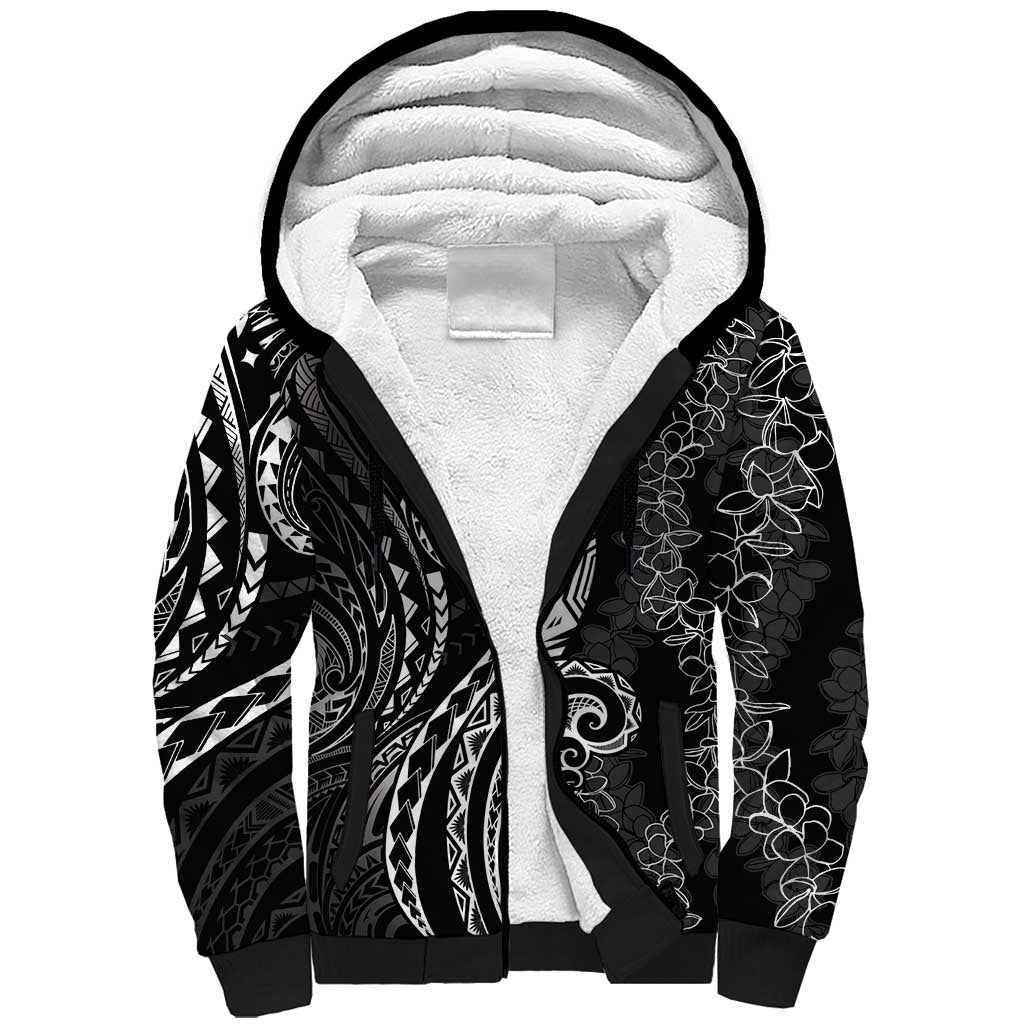 Polynesia Plumeria Lei Sherpa Hoodie Black Curves Motif