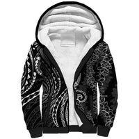 Polynesia Plumeria Lei Sherpa Hoodie Black Curves Motif