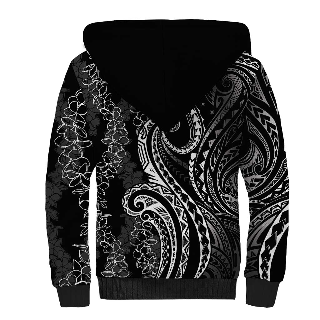 Polynesia Plumeria Lei Sherpa Hoodie Black Curves Motif