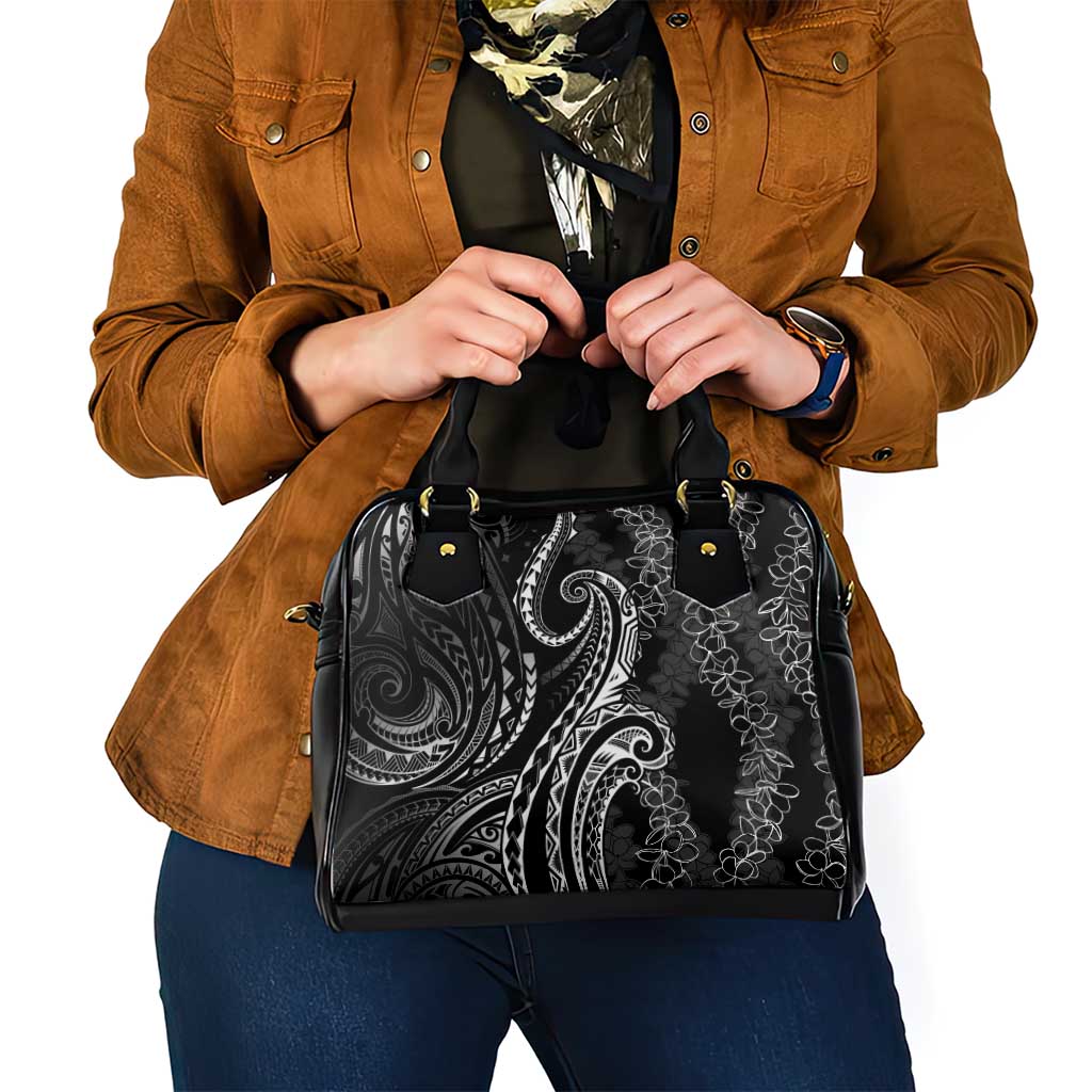 Polynesia Plumeria Lei Shoulder Handbag Black Curves Motif LT7 - Polynesian Pride