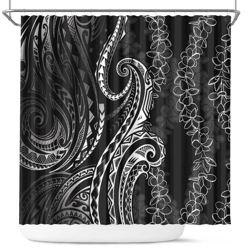 Polynesia Plumeria Lei Shower Curtain Black Curves Motif