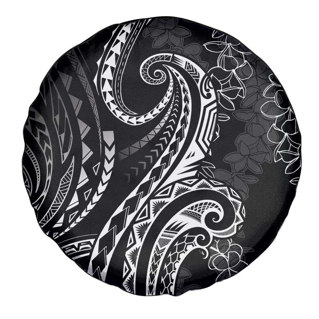 Polynesia Plumeria Lei Spare Tire Cover Black Curves Motif