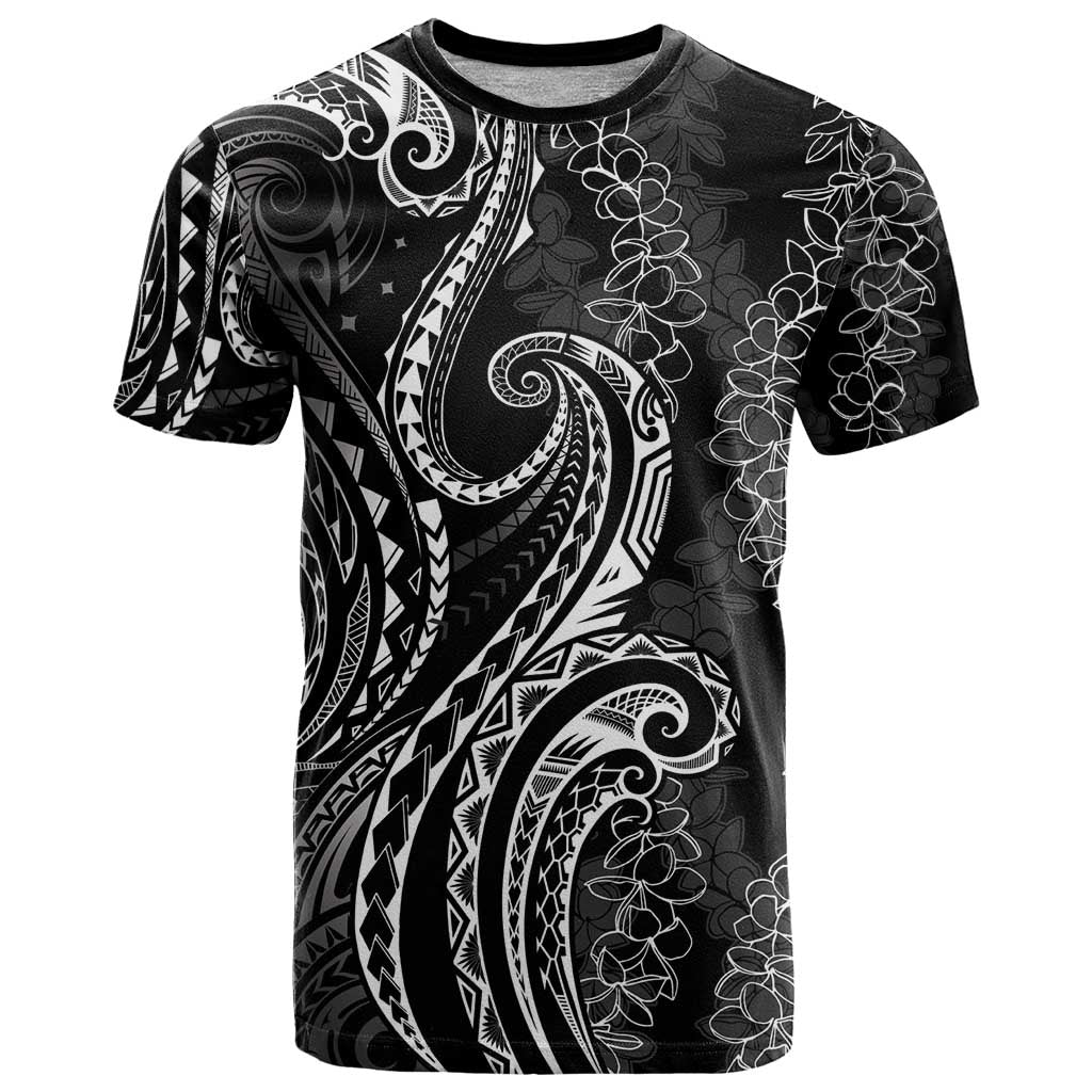 Polynesia Plumeria Lei T Shirt Black Curves Motif LT7 Black - Polynesian Pride