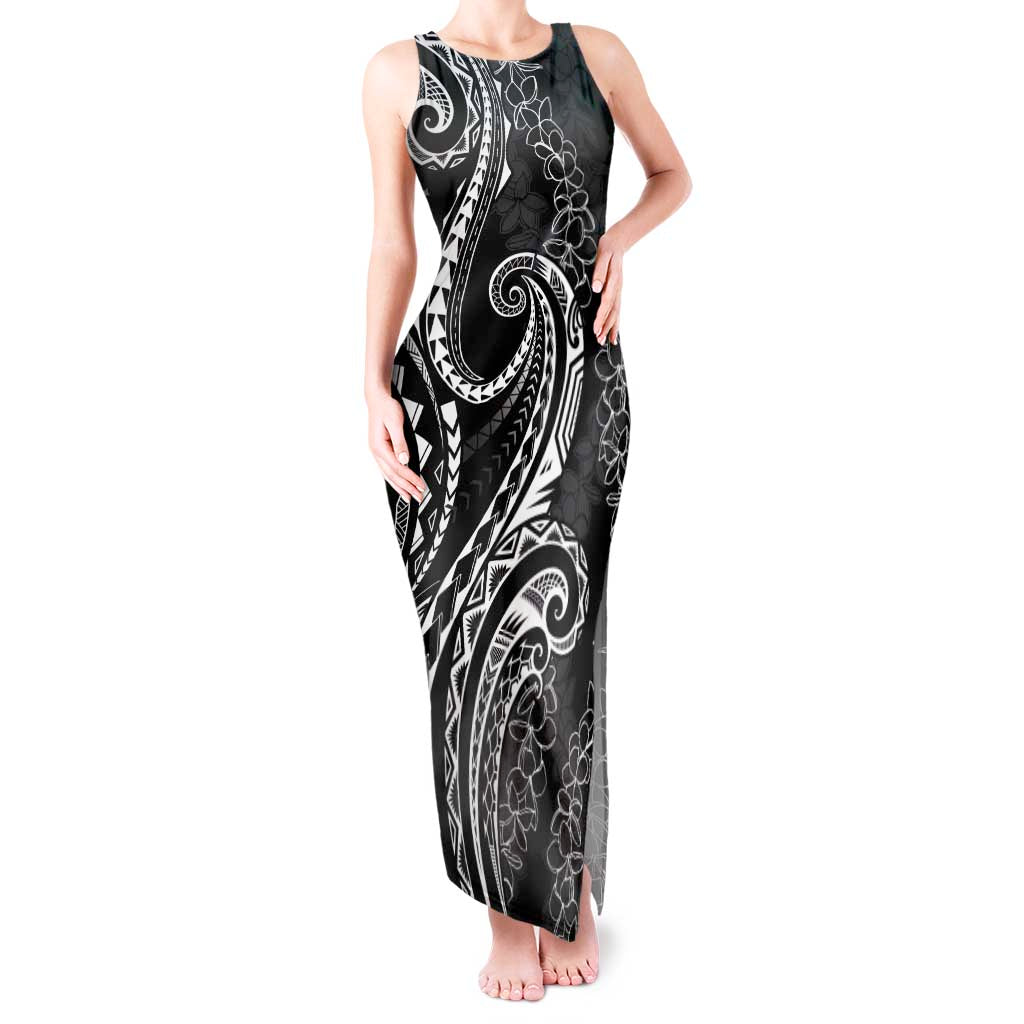 Polynesia Plumeria Lei Tank Maxi Dress Black Curves Motif
