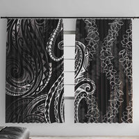 Polynesia Plumeria Lei Window Curtain Black Curves Motif LT7 With Hooks Black - Polynesian Pride