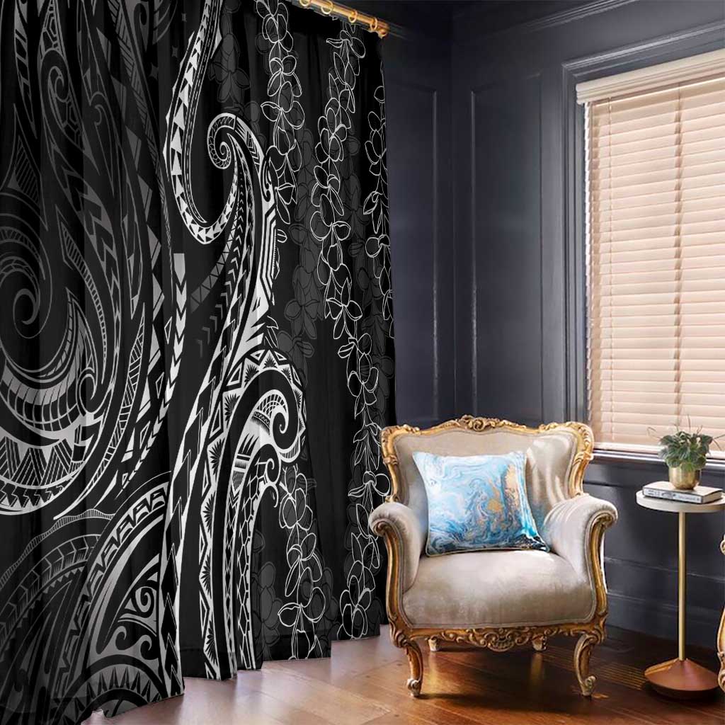 Polynesia Plumeria Lei Window Curtain Black Curves Motif LT7 - Polynesian Pride