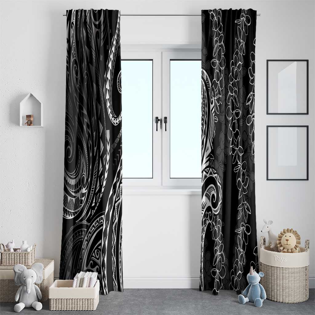Polynesia Plumeria Lei Window Curtain Black Curves Motif LT7 - Polynesian Pride