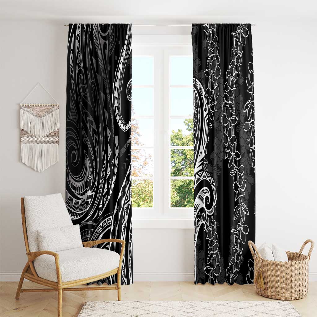 Polynesia Plumeria Lei Window Curtain Black Curves Motif LT7 - Polynesian Pride