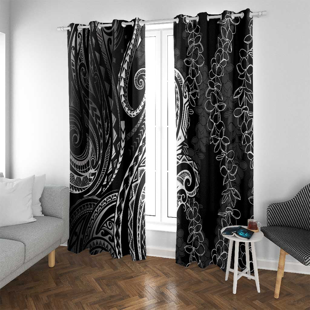 Polynesia Plumeria Lei Window Curtain Black Curves Motif LT7 With Grommets Black - Polynesian Pride