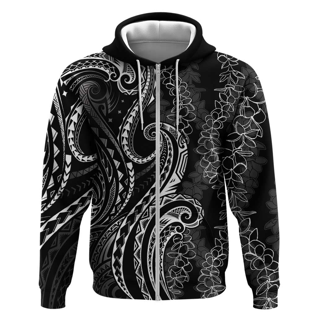 Polynesia Plumeria Lei Zip Hoodie Black Curves Motif