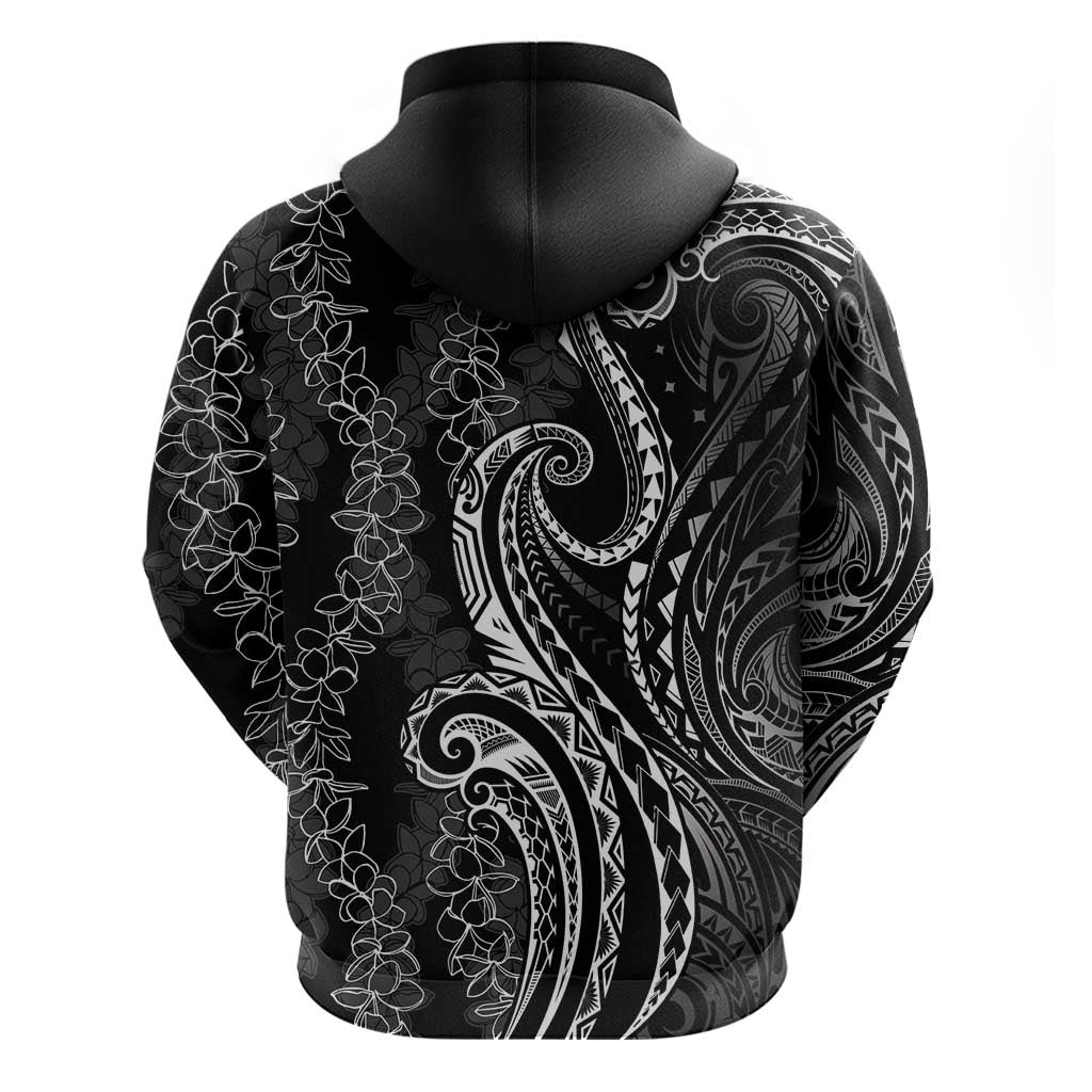 Polynesia Plumeria Lei Zip Hoodie Black Curves Motif