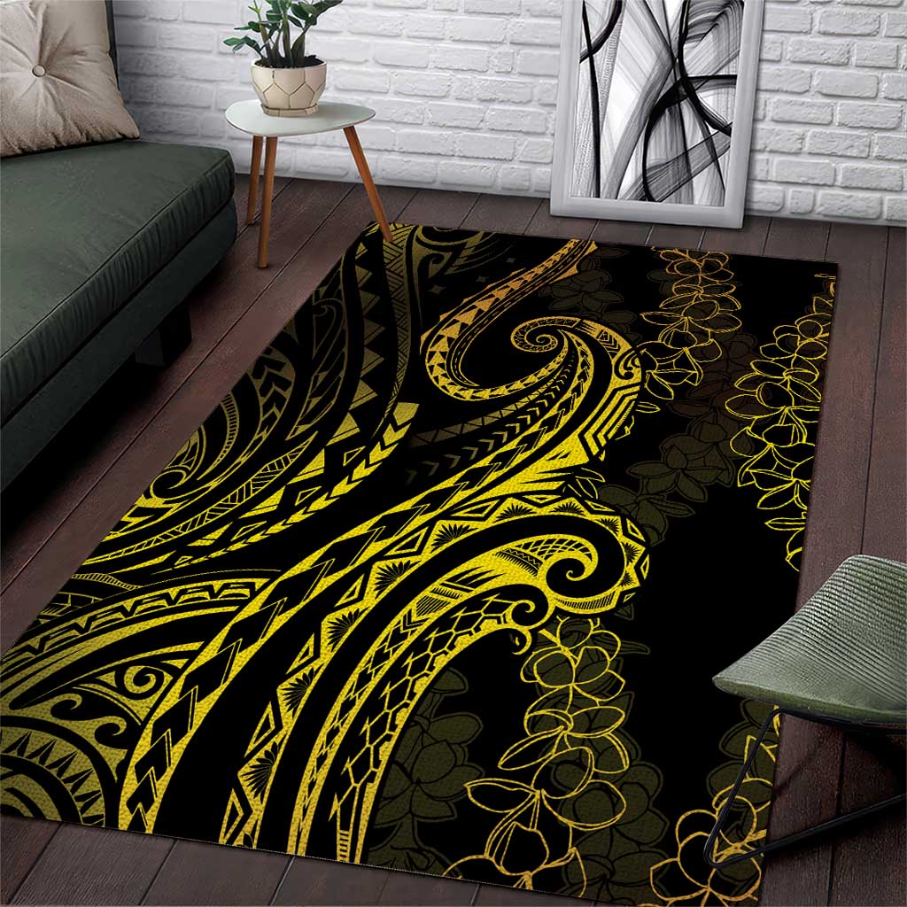 Polynesia Plumeria Lei Area Rug Black Gold Curves Motif LT7 Gold - Polynesian Pride