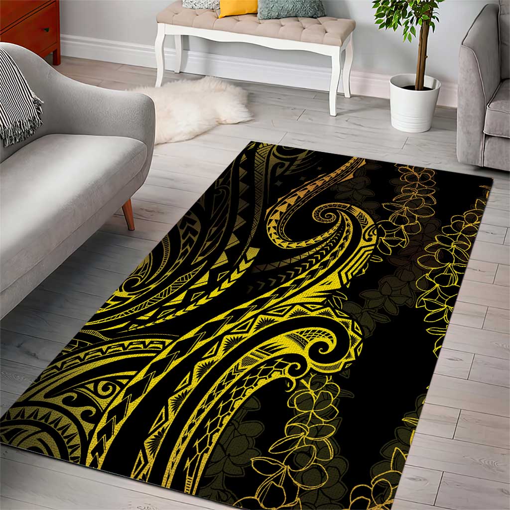 Polynesia Plumeria Lei Area Rug Black Gold Curves Motif LT7 - Polynesian Pride