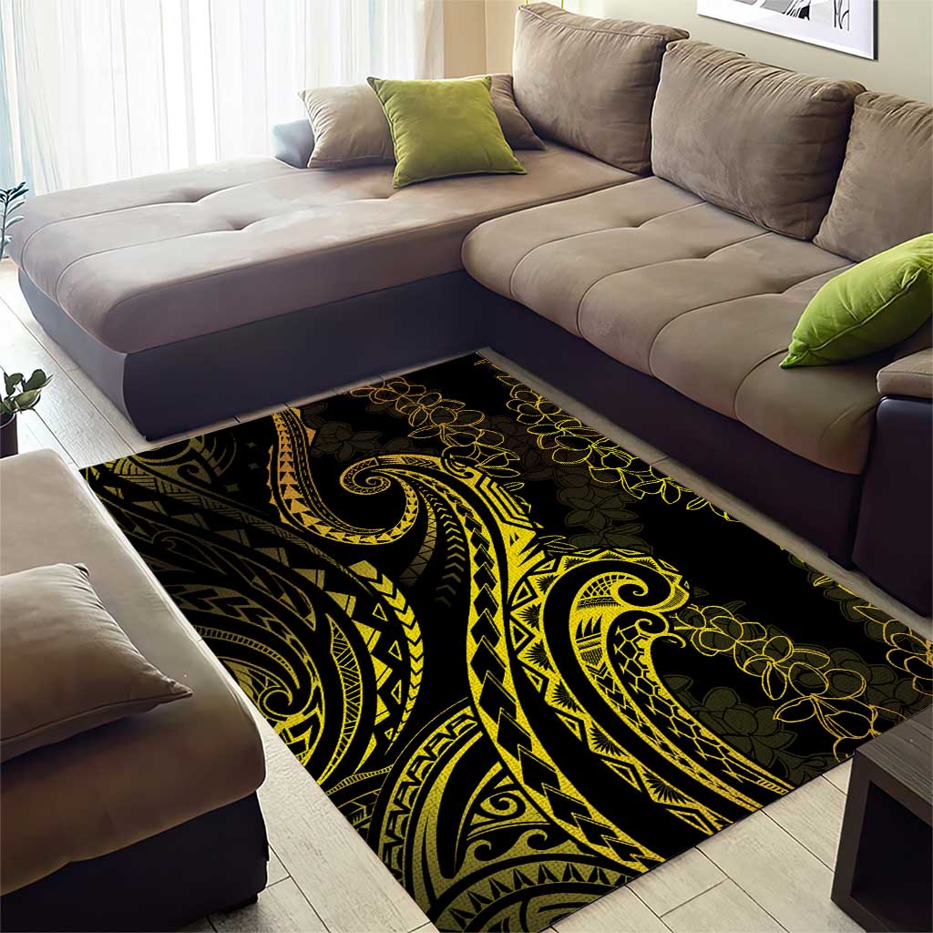 Polynesia Plumeria Lei Area Rug Black Gold Curves Motif LT7 - Polynesian Pride