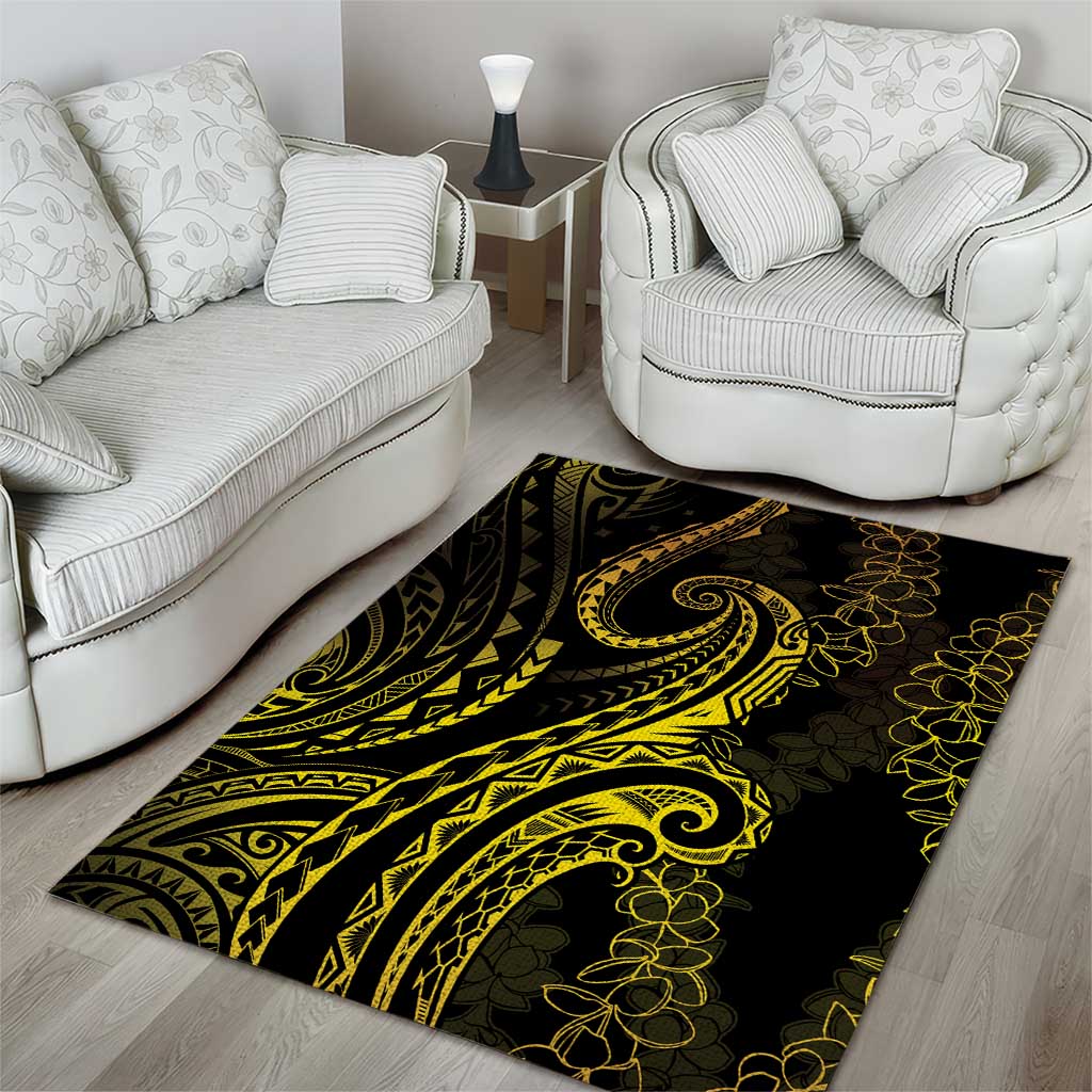 Polynesia Plumeria Lei Area Rug Black Gold Curves Motif LT7 - Polynesian Pride