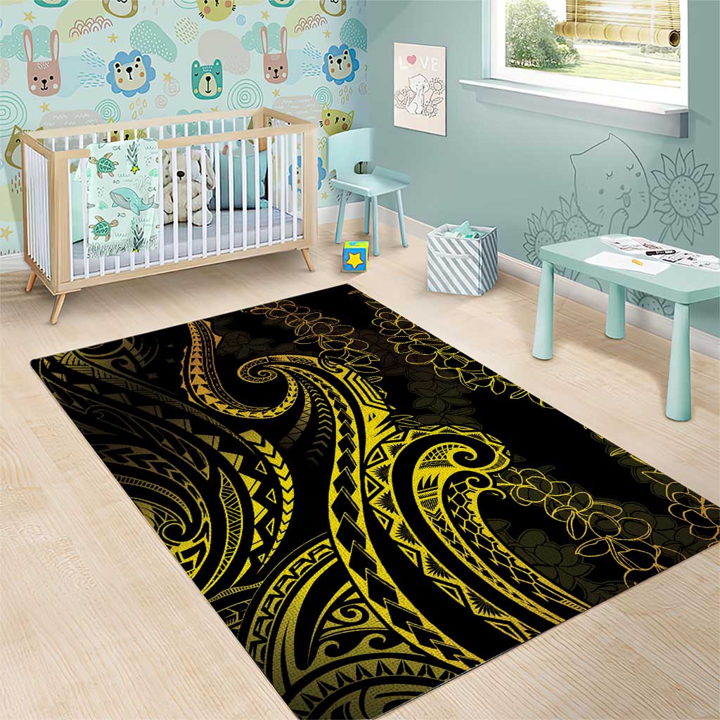 Polynesia Plumeria Lei Area Rug Black Gold Curves Motif LT7 - Polynesian Pride