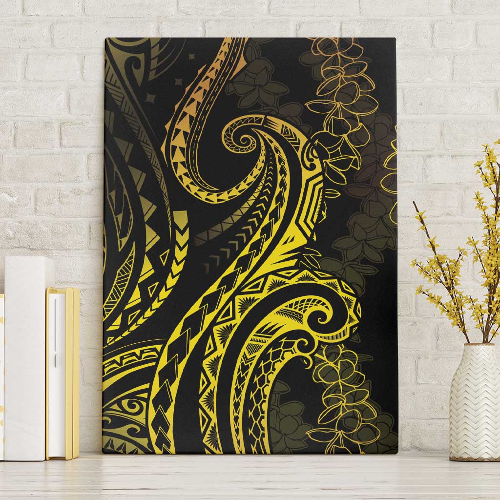 Polynesia Plumeria Lei Canvas Wall Art Black Gold Curves Motif
