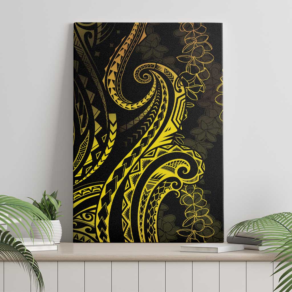Polynesia Plumeria Lei Canvas Wall Art Black Gold Curves Motif