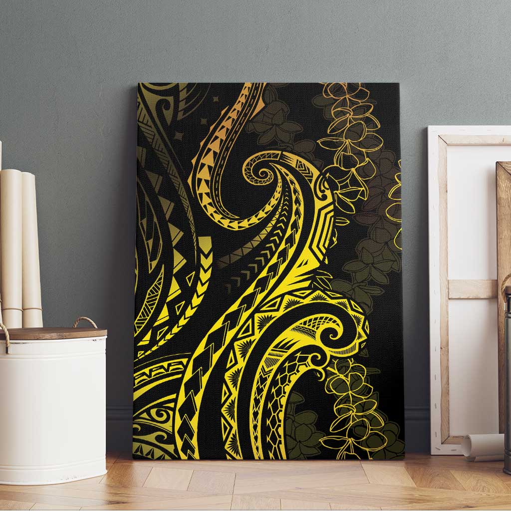 Polynesia Plumeria Lei Canvas Wall Art Black Gold Curves Motif
