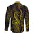 Polynesia Plumeria Lei Family Matching Off The Shoulder Long Sleeve Dress and Hawaiian Shirt Black Gold Curves Motif