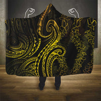 Polynesia Plumeria Lei Hooded Blanket Black Gold Curves Motif
