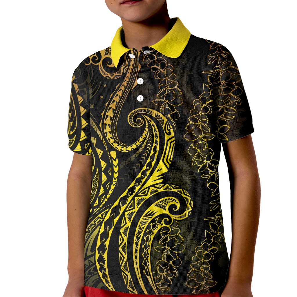 Polynesia Plumeria Lei Kid Polo Shirt Black Gold Curves Motif LT7 Kid Gold - Polynesian Pride