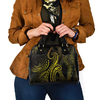 Polynesia Plumeria Lei Shoulder Handbag Black Gold Curves Motif LT7 - Polynesian Pride