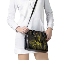 Polynesia Plumeria Lei Shoulder Handbag Black Gold Curves Motif LT7 - Polynesian Pride