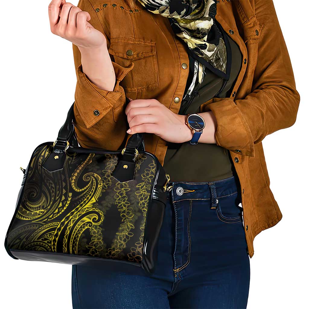 Polynesia Plumeria Lei Shoulder Handbag Black Gold Curves Motif LT7 - Polynesian Pride
